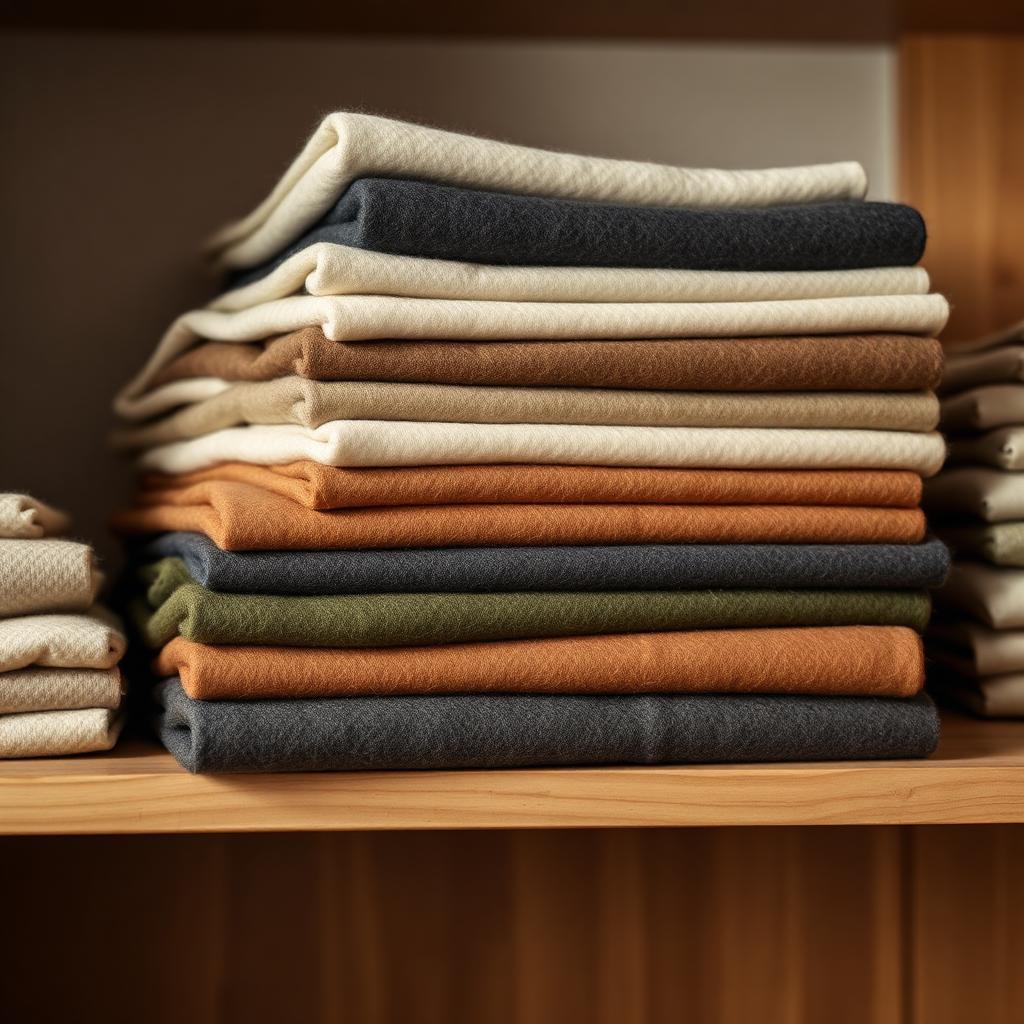 Stacked wool and cashmere fabric bolts